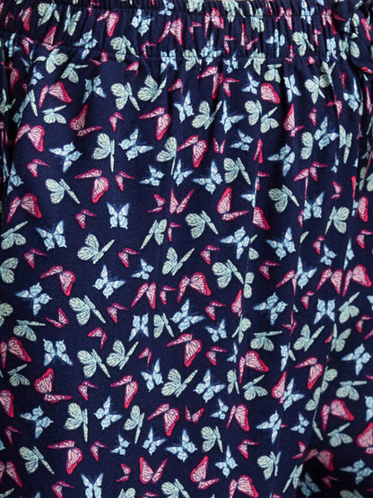 Women Navy Blue &amp; Pink Butterfly Printed Lounge Pants
