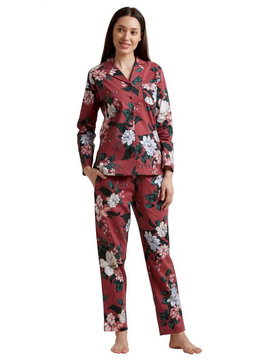 Women Maroon & Green Printed Night suit