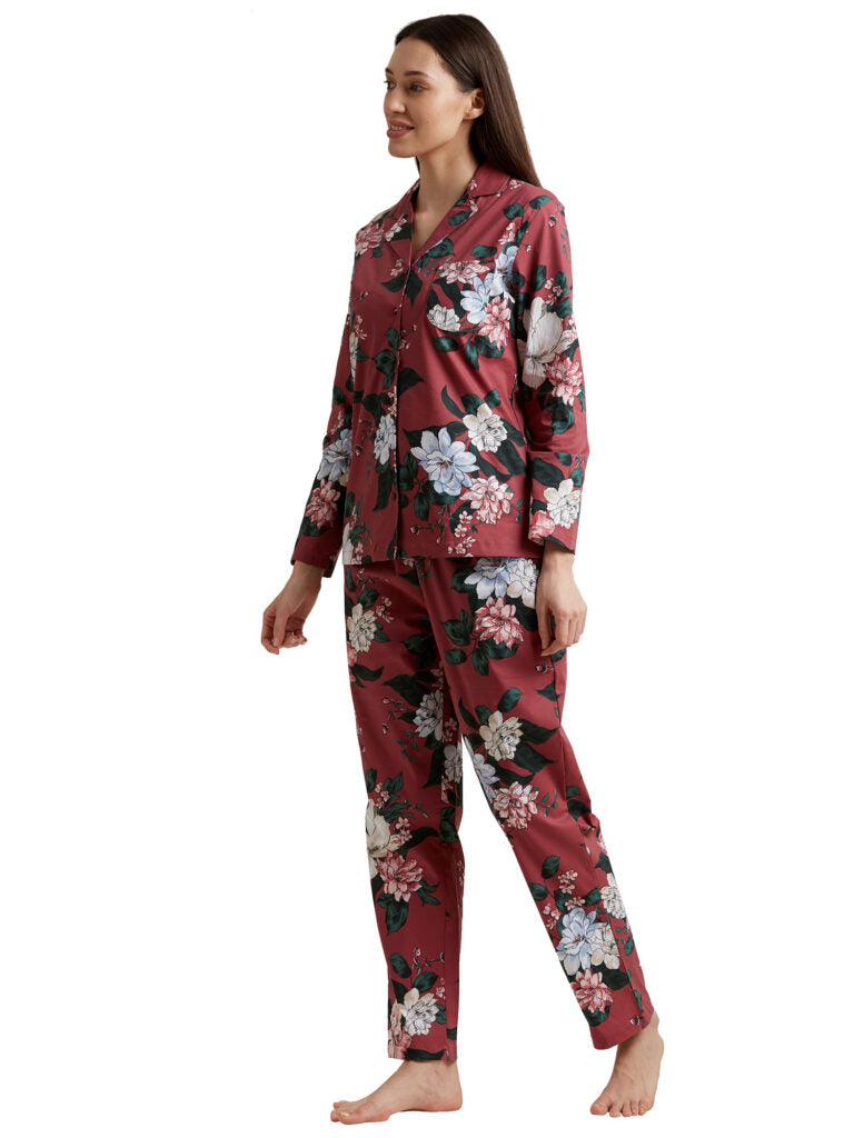 Women Maroon &amp; Green Printed Night suit