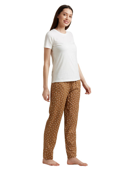 Women Cream-Coloured &amp; Brown Solid Night Suit