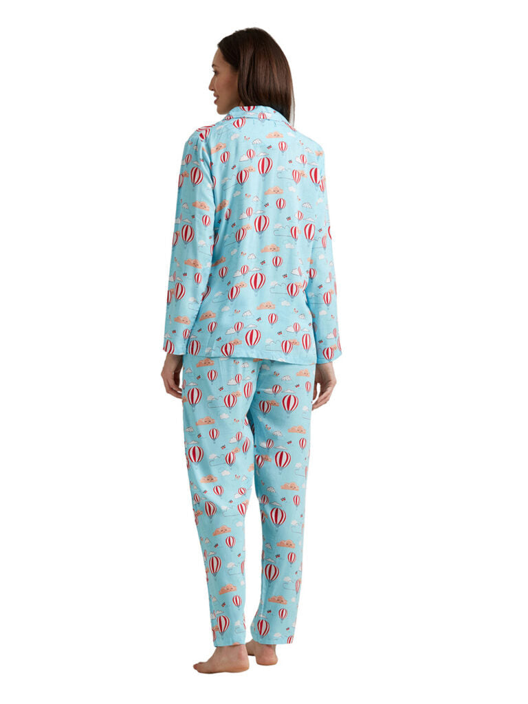 Women Blue &amp; Red Printed Night Suit