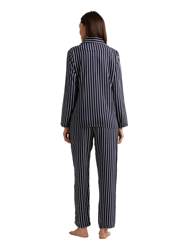 Women Black &amp; White Striped Nightsuit