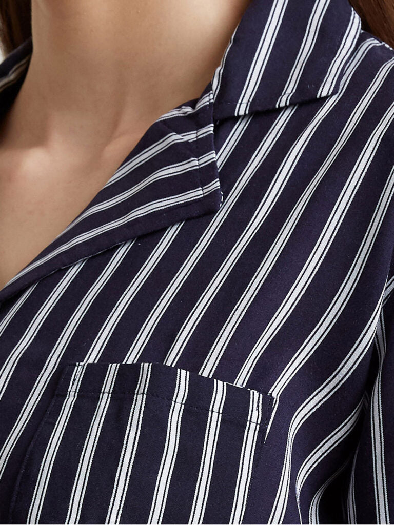 Women Black &amp; White Striped Nightsuit