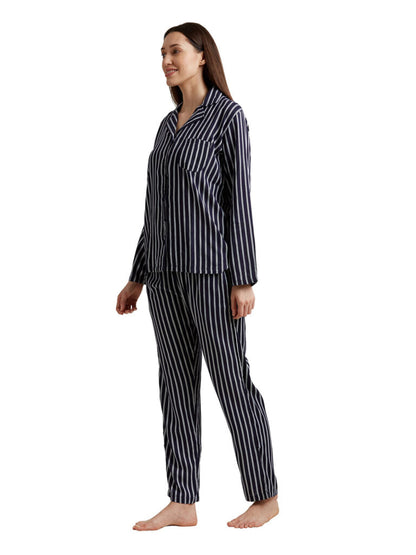 Women Black &amp; White Striped Nightsuit
