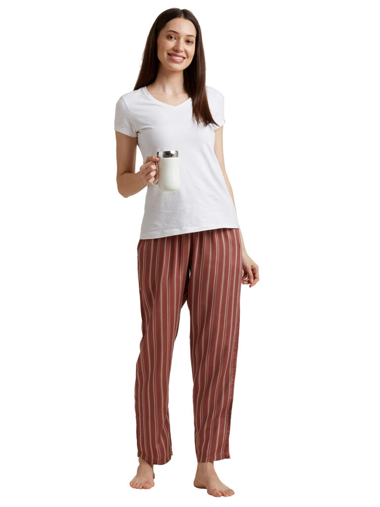Women Red Striped Lounge Pants