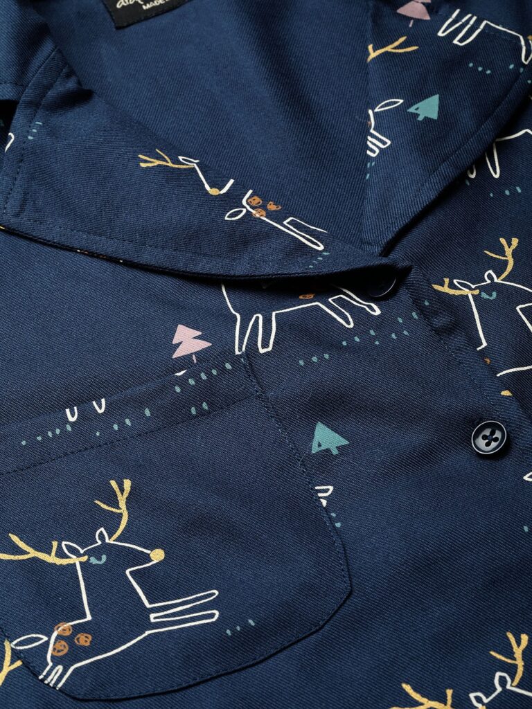 Women Navy Blue &amp; White Printed Night suit