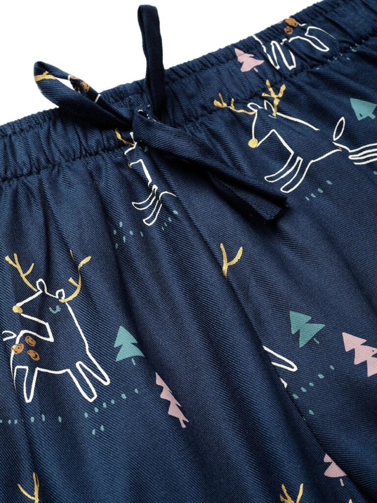 Women Navy Blue &amp; White Printed Night suit