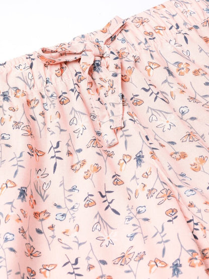 Women Peach-Coloured &amp; Off-White Printed Nightsuit