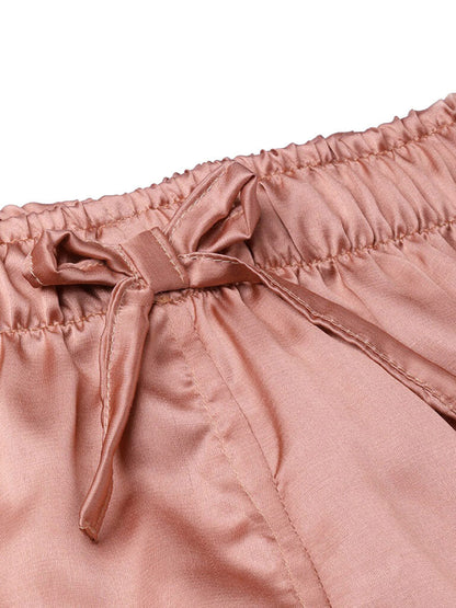 Women Peach-Coloured Solid Night Suit