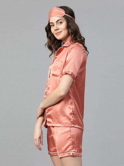 Women Peach-Coloured Solid Night Suit