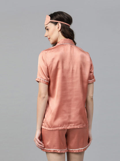 Women Peach-Coloured Solid Night Suit