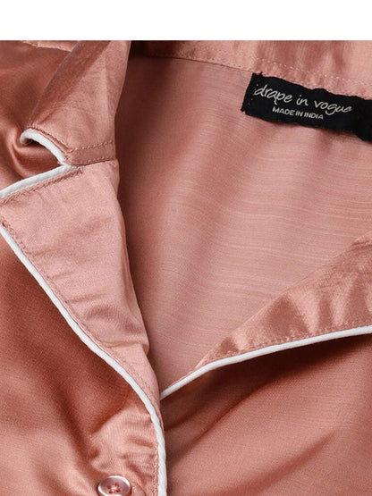 Women Peach-Coloured Solid Night Suit