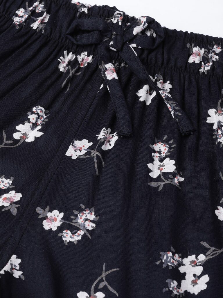 Women Navy Blue &amp; White Printed Night Suit