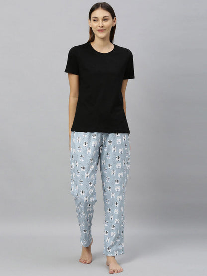 Women Black & Grey Solid Night suit