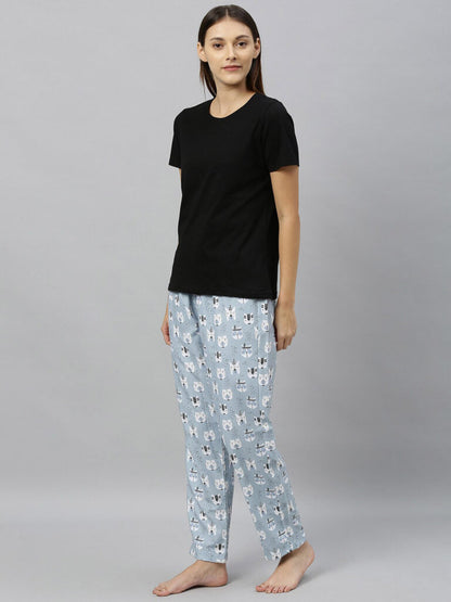 Women Black &amp; Grey Solid Night suit