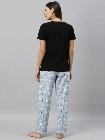 Women Black &amp; Grey Solid Night suit