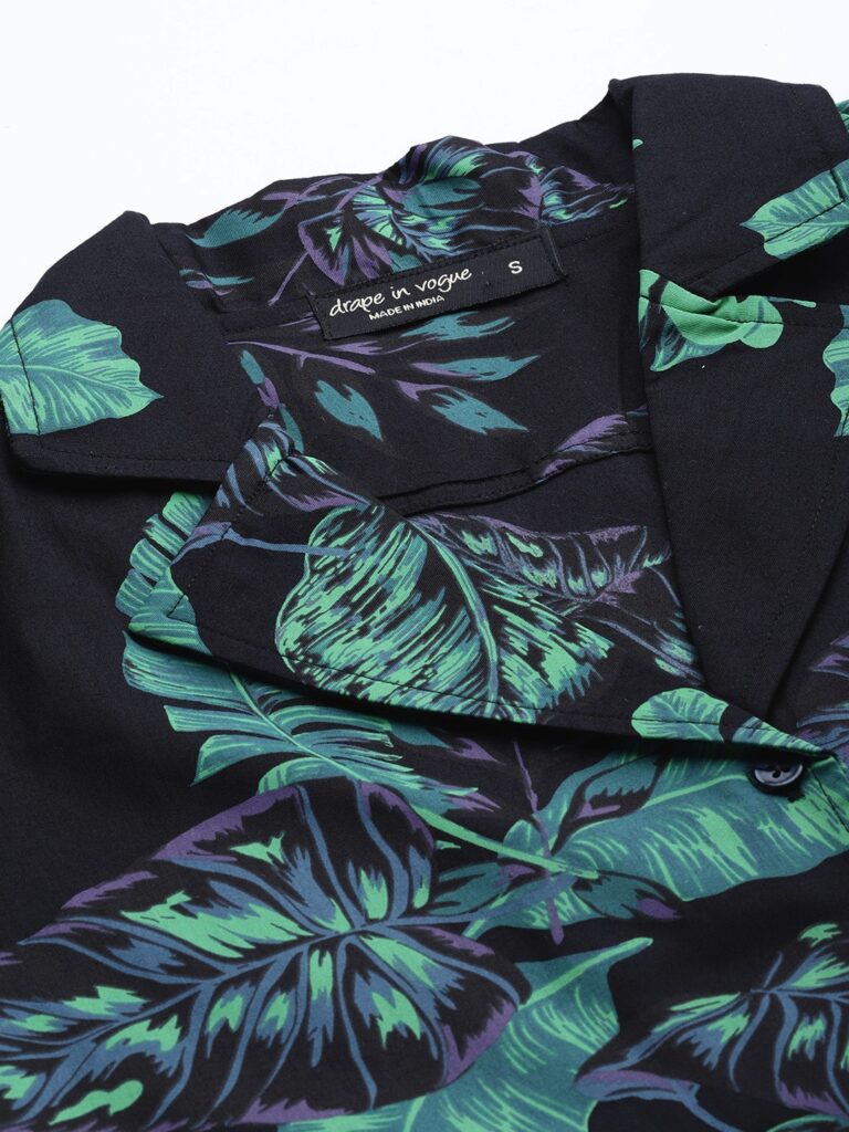 Women Black &amp; Green Tropical Flora Printed Night Suit