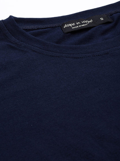 Women Navy Blue Solid Night Suit With Floral Print Bottomwear