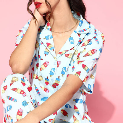 Women 2 Pieces Conversational Printed Night Suit