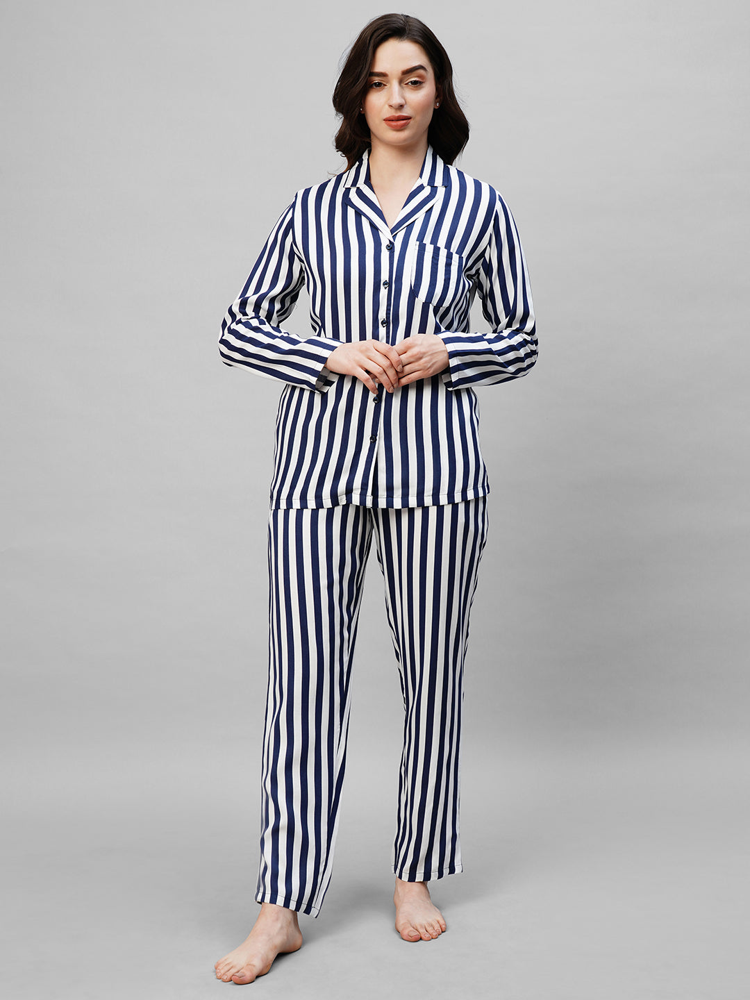 Blue Striped Pure Cotton Night suit