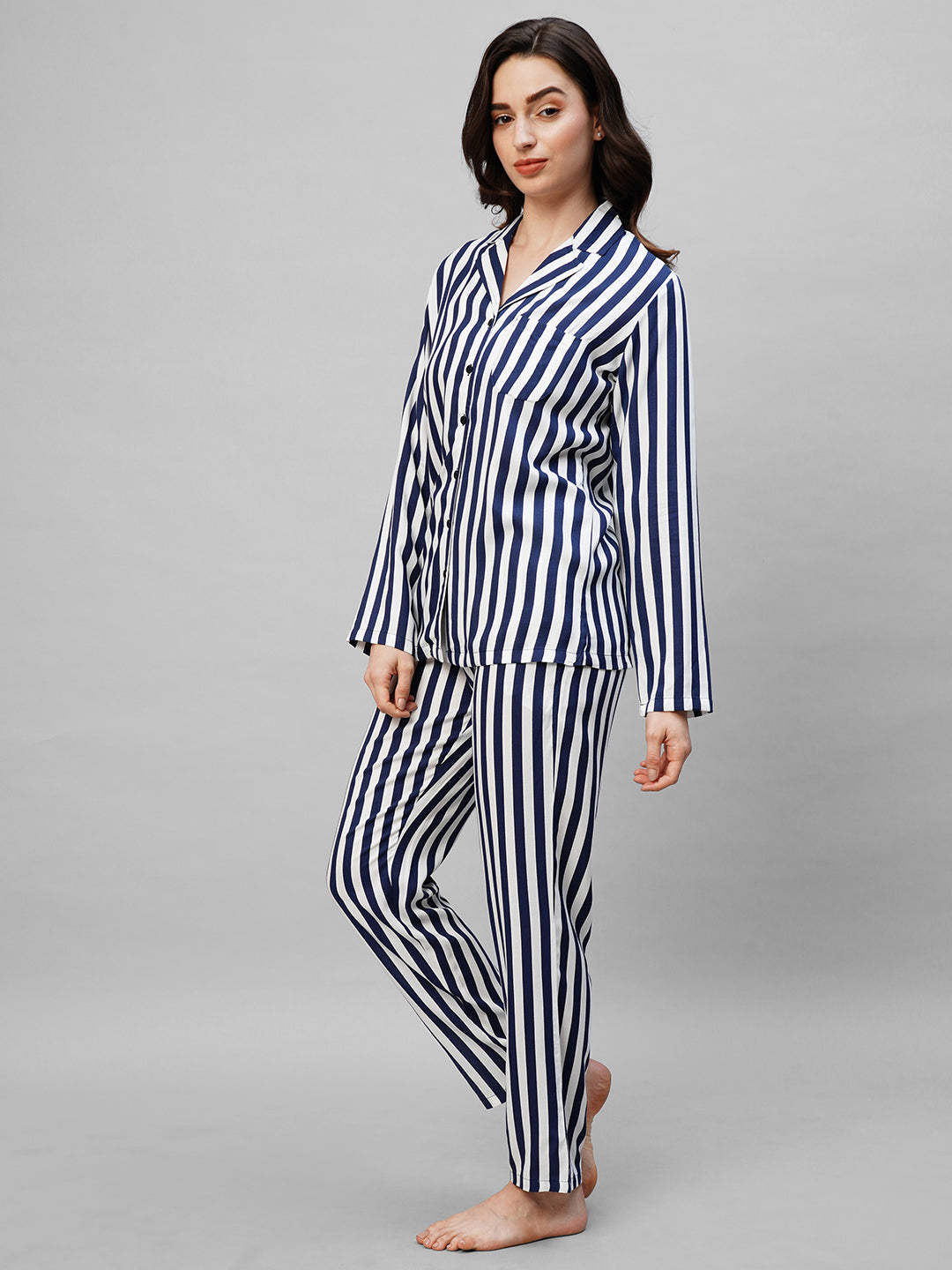 Blue Striped Pure Cotton Night suit