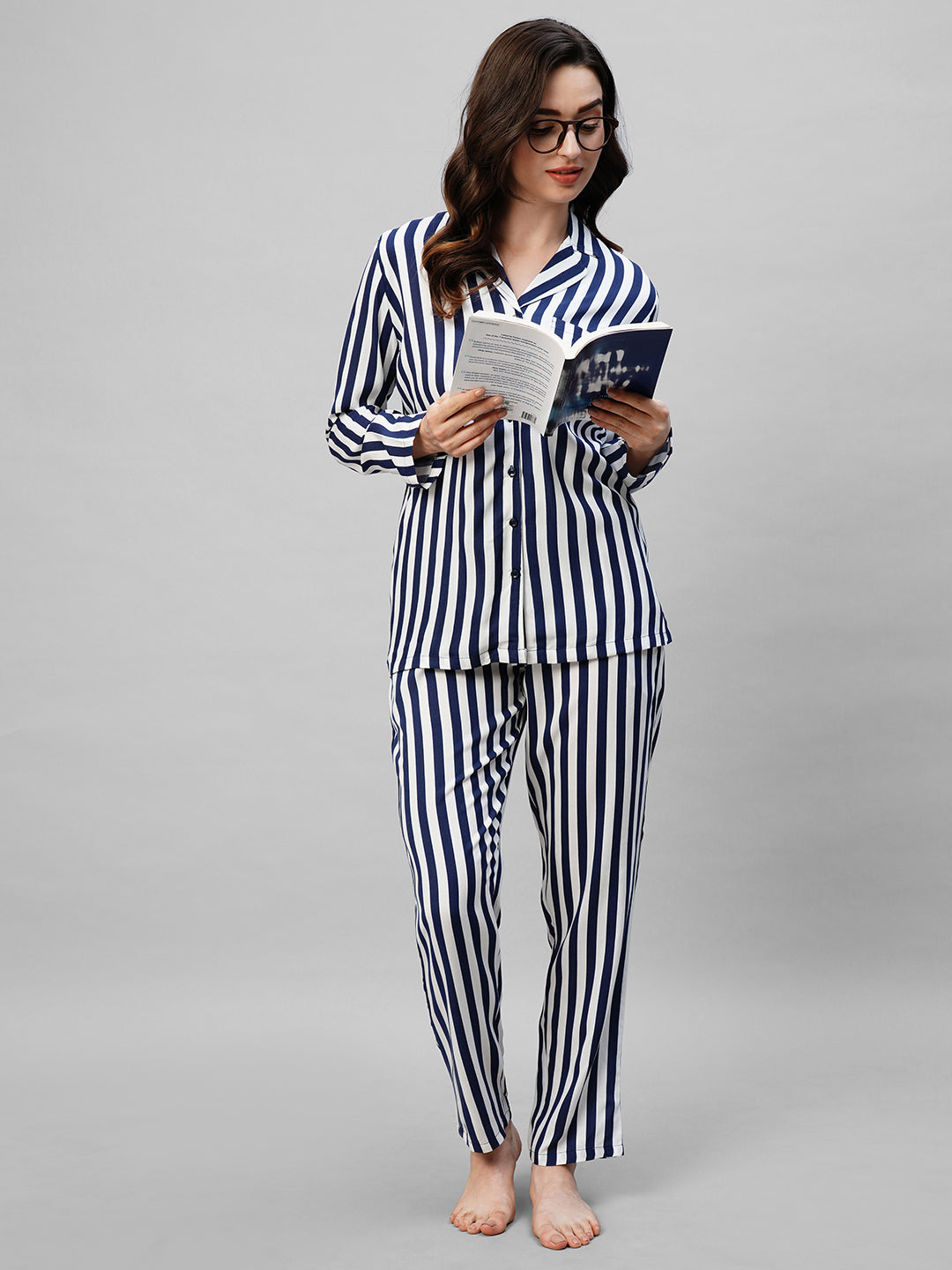 Blue Striped Pure Cotton Night suit