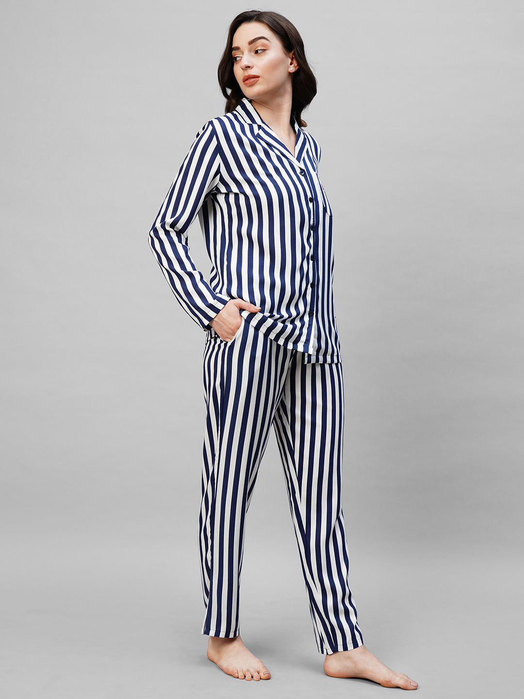 Blue Striped Pure Cotton Night suit