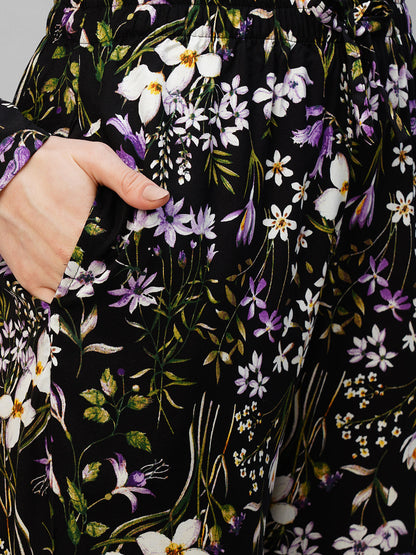 Black Floral Printed Pure Cotton Night suit