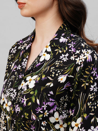 Black Floral Printed Pure Cotton Night suit