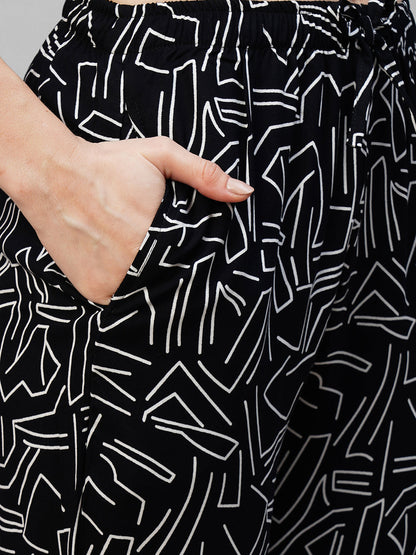 Black Printed Pure Cotton Night suit