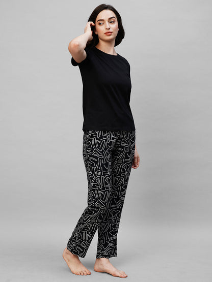 Black Printed Pure Cotton Night suit