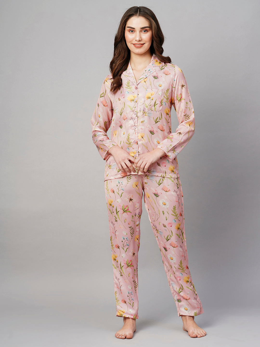 Floral Printed Satin Night suit