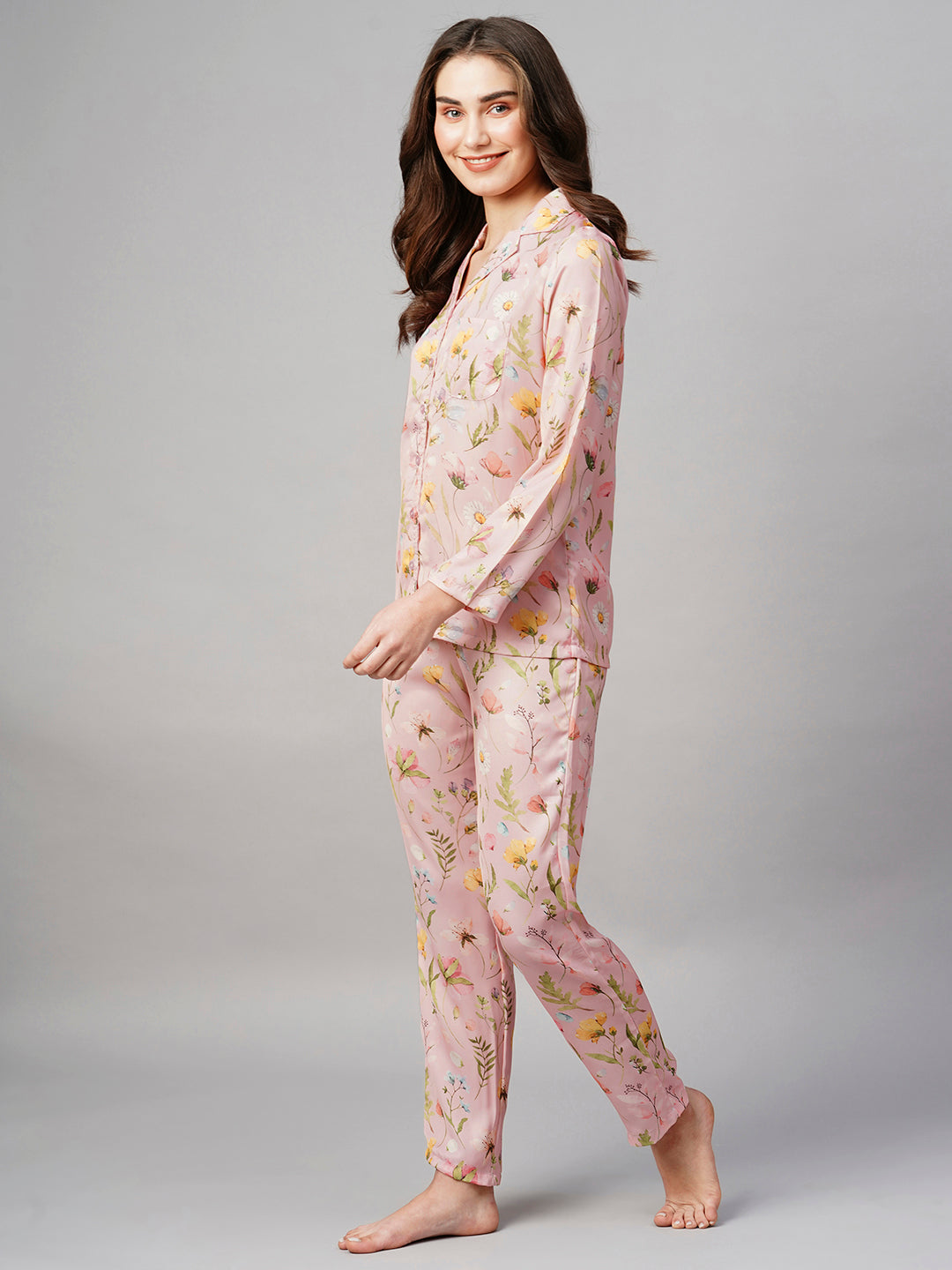 Floral Printed Satin Night suit