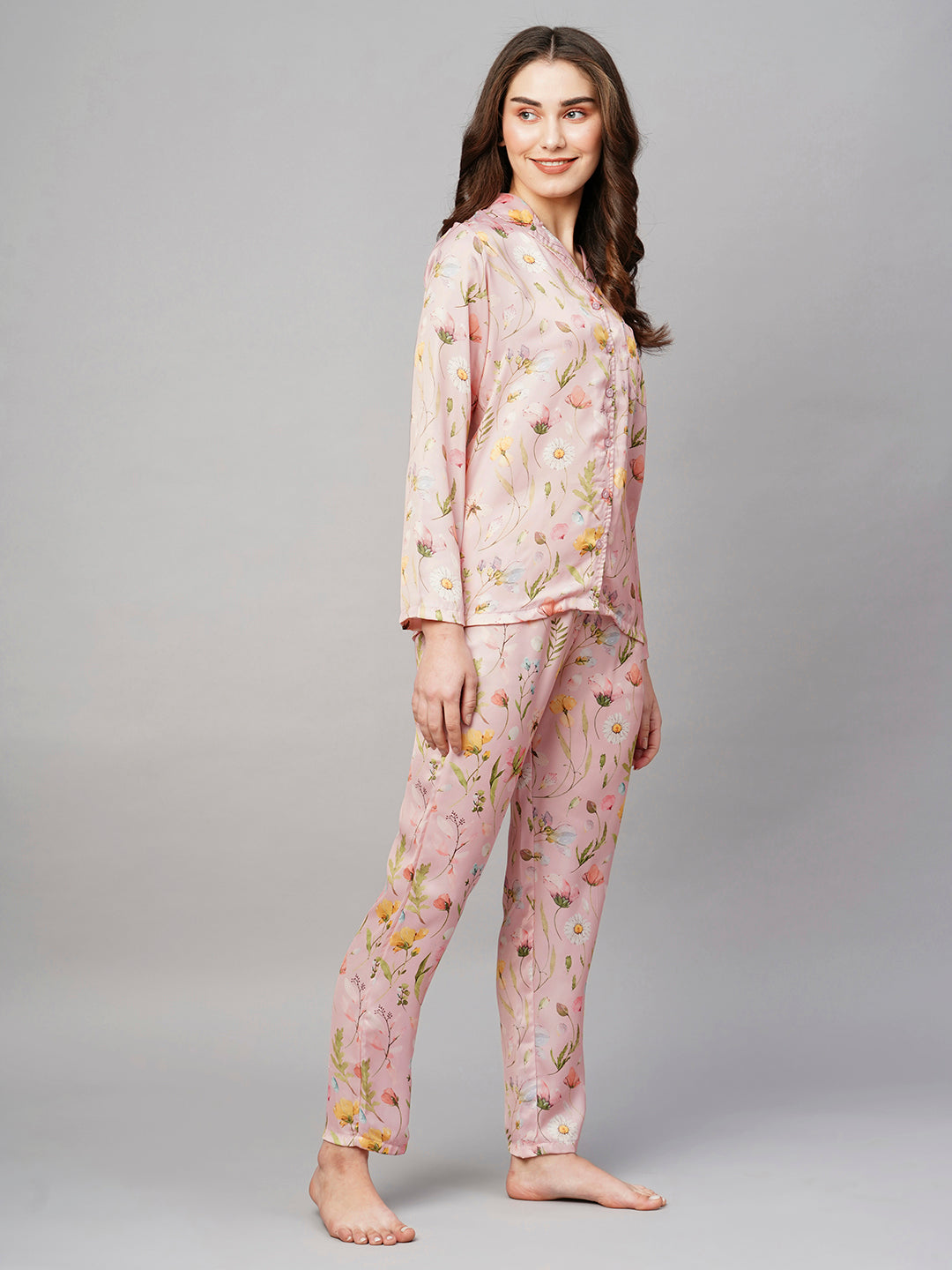 Floral Printed Satin Night suit