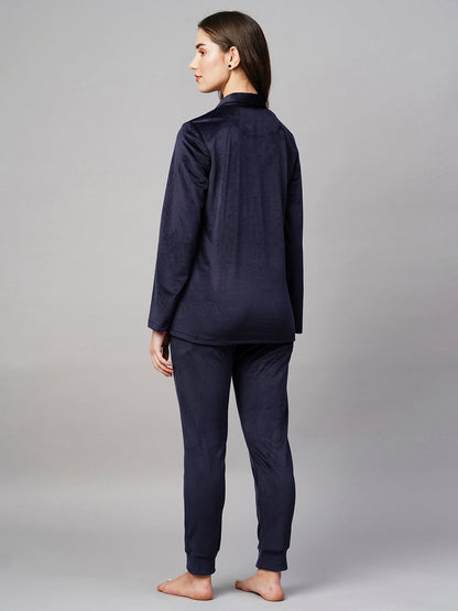 Women's Blue Velvet Night Suit