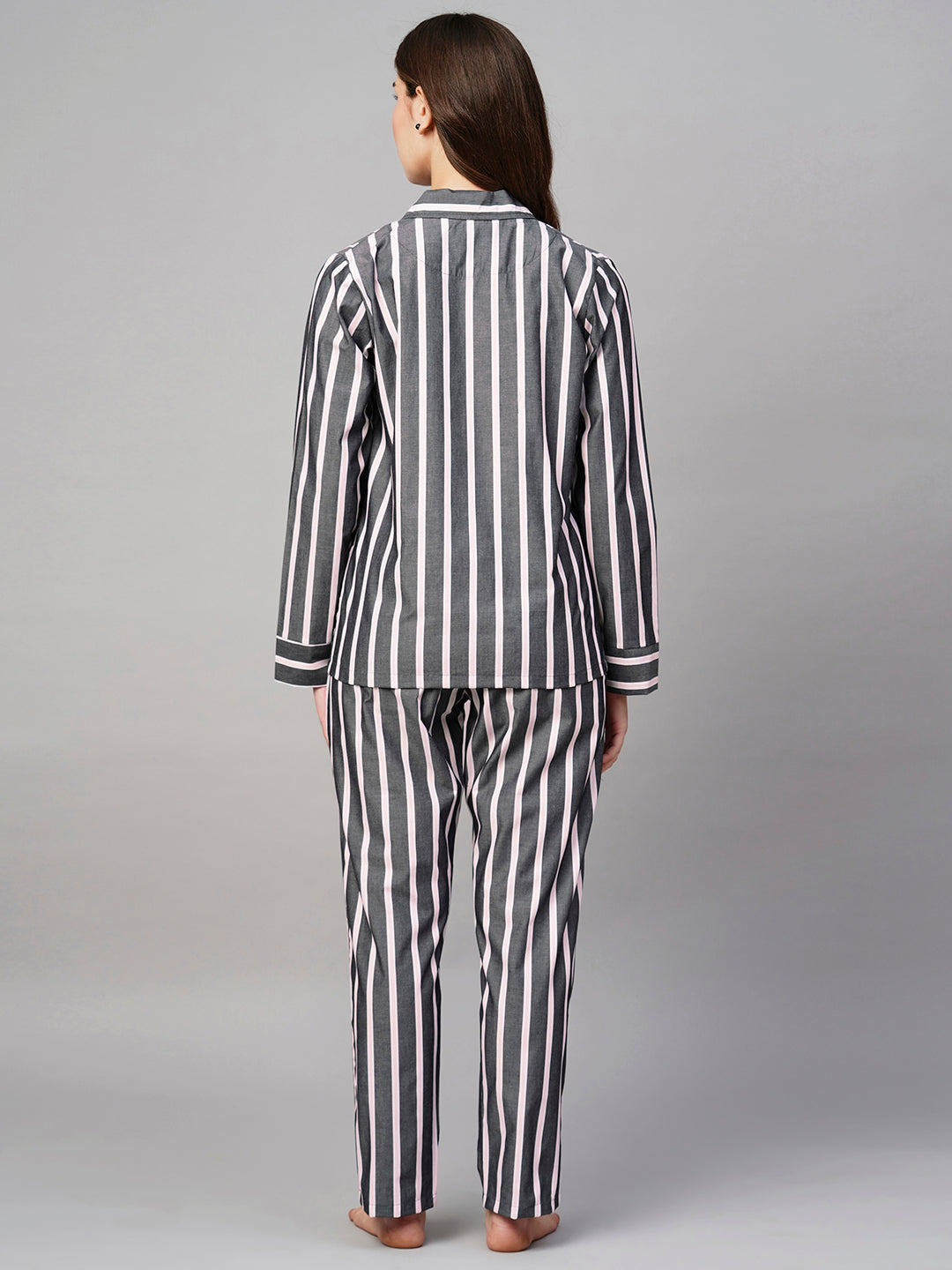 Women's Grey Pink Lining Night Suit