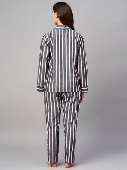 Women's Grey Pink Lining Night Suit