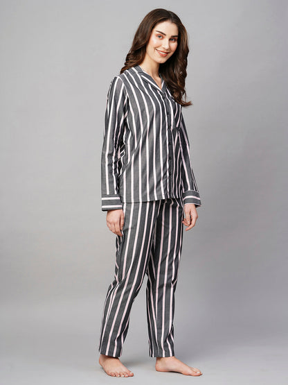 Women's Grey Pink Lining Night Suit