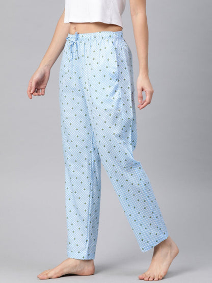 Women Blue &amp; Green Avocado Printed Relaxed Fit Lounge Pants