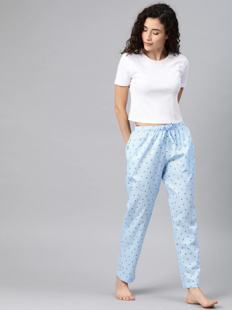 Women Blue &amp; Green Avocado Printed Relaxed Fit Lounge Pants