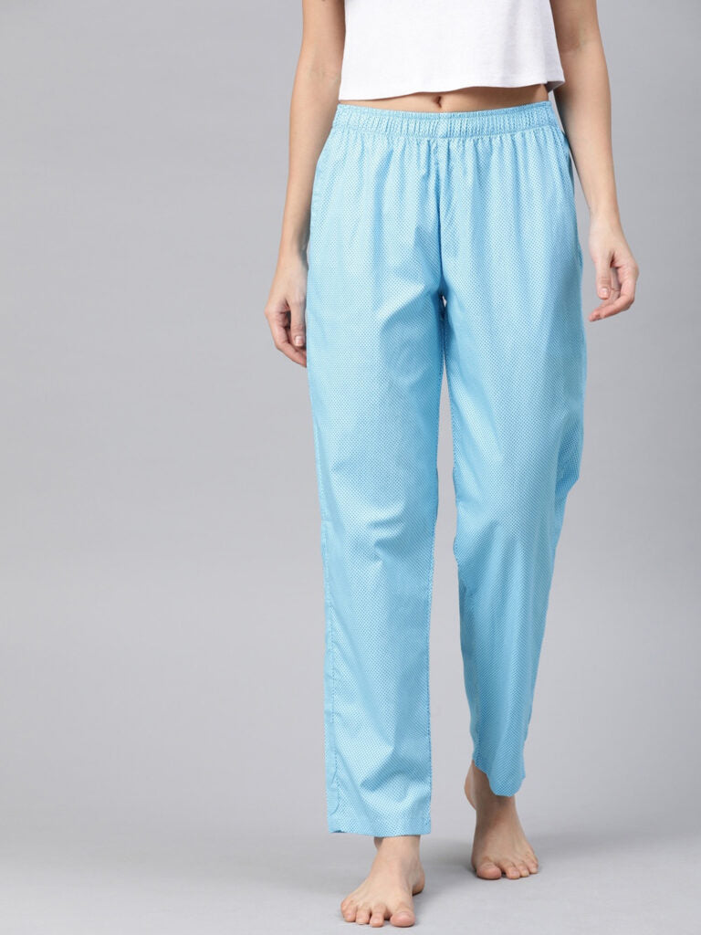 Women Blue Printed Relaxed Fit Lounge Pants