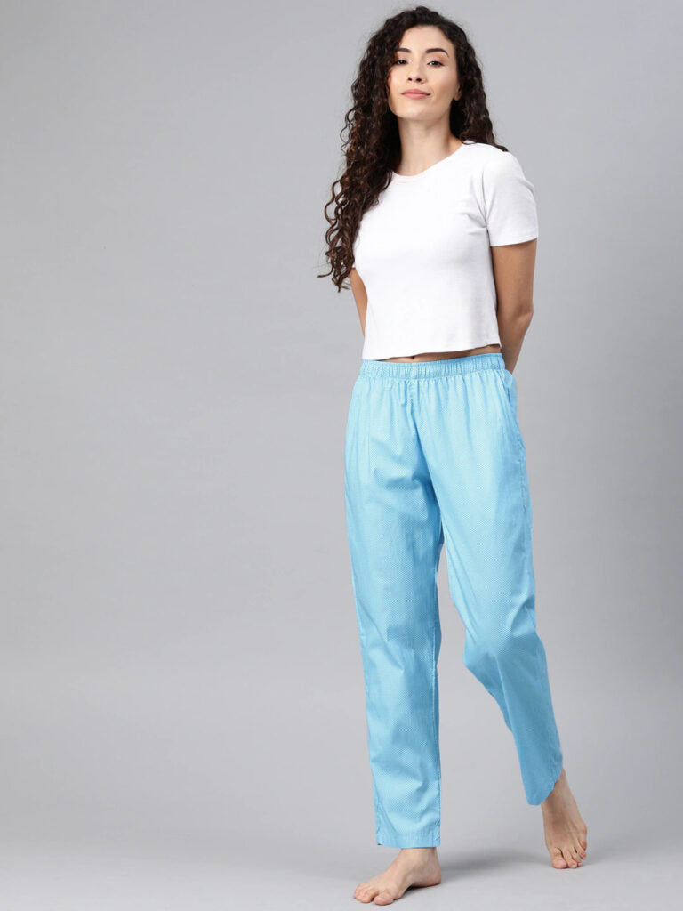 Women Blue Printed Relaxed Fit Lounge Pants