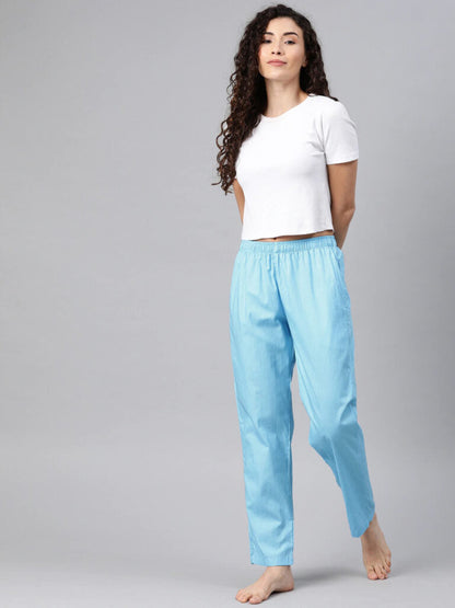Women Blue Printed Relaxed Fit Lounge Pants