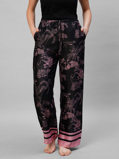 Women Black pink printed pyjama