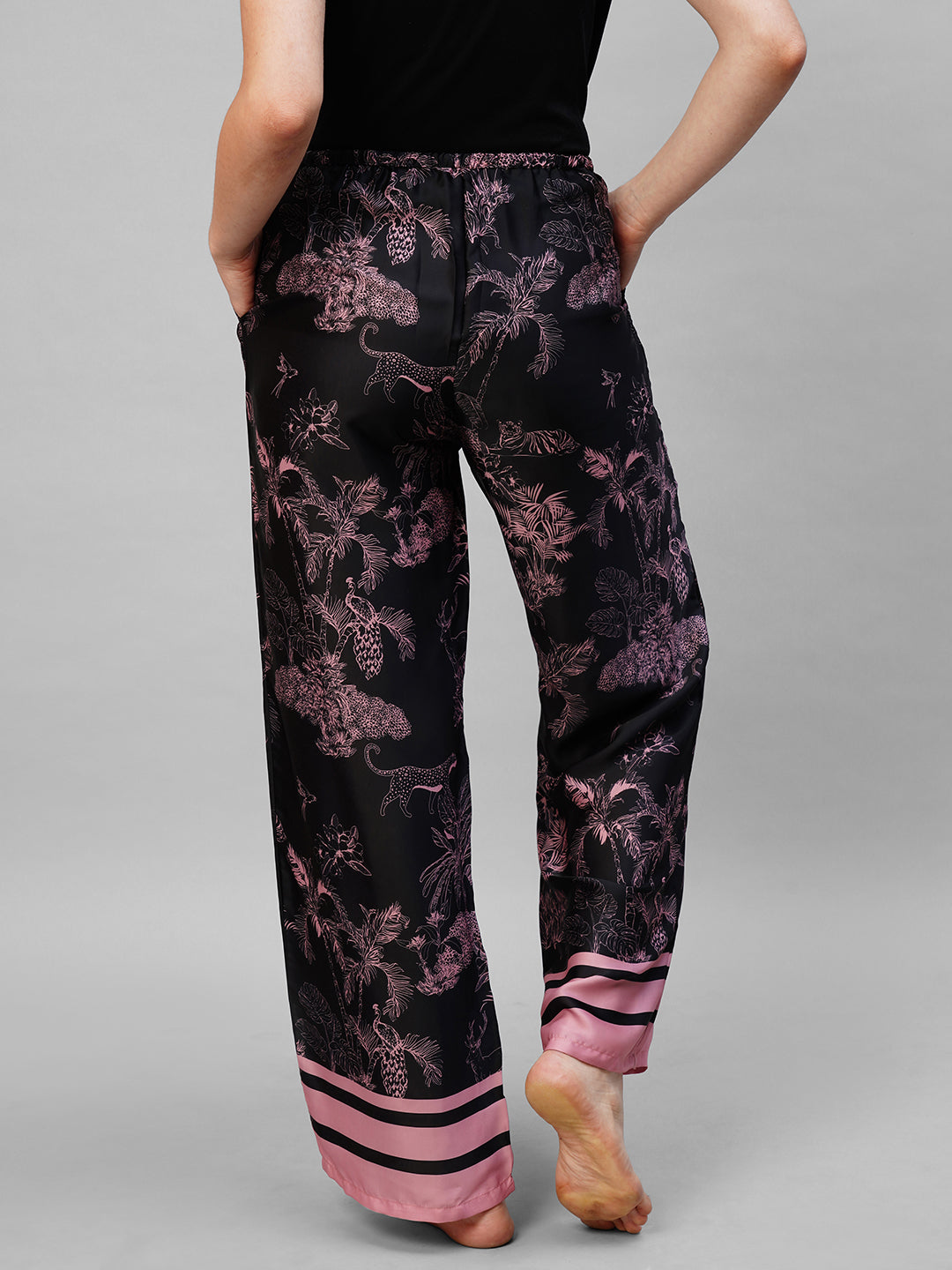Women Black pink printed pyjama
