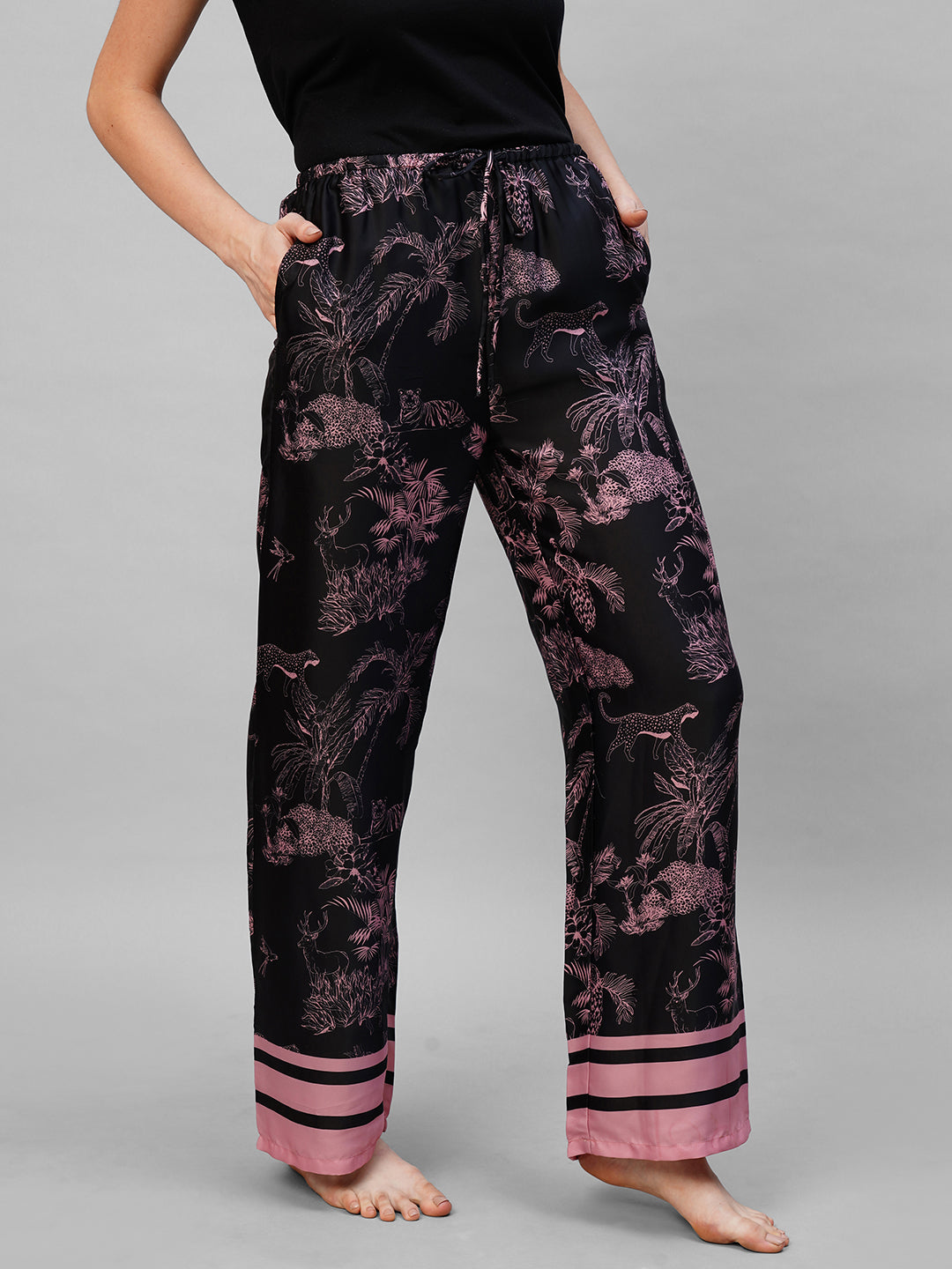 Women Black pink printed pyjama