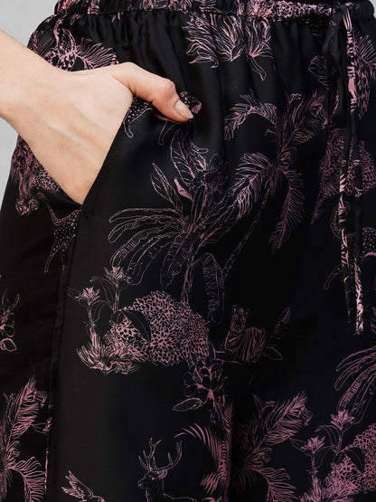 Women Black pink printed pyjama