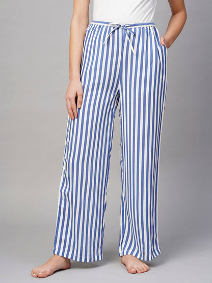Women Blue With White Lining Lining Pyjama