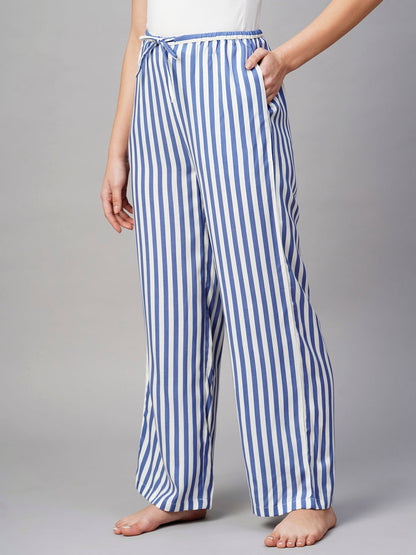 Women Blue With White Lining Lining Pyjama