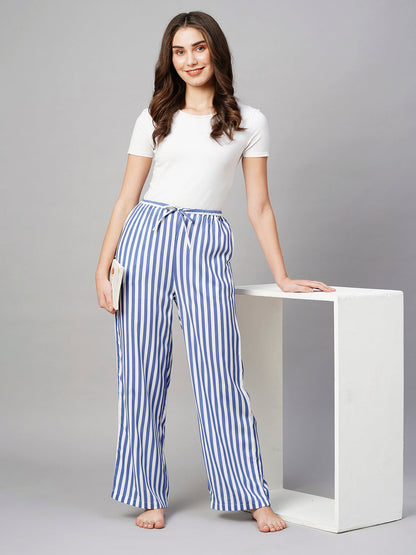 Women Blue With White Lining Lining Pyjama